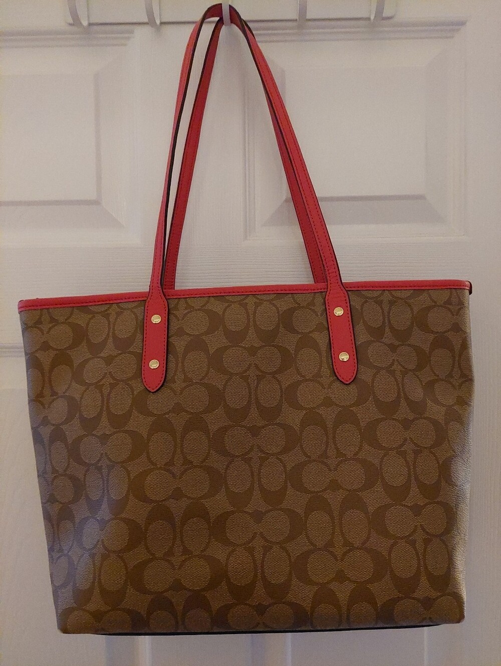 Coach Signature Tote Khaki with Pink Trim Gold Hardware - Picture 2 of 11